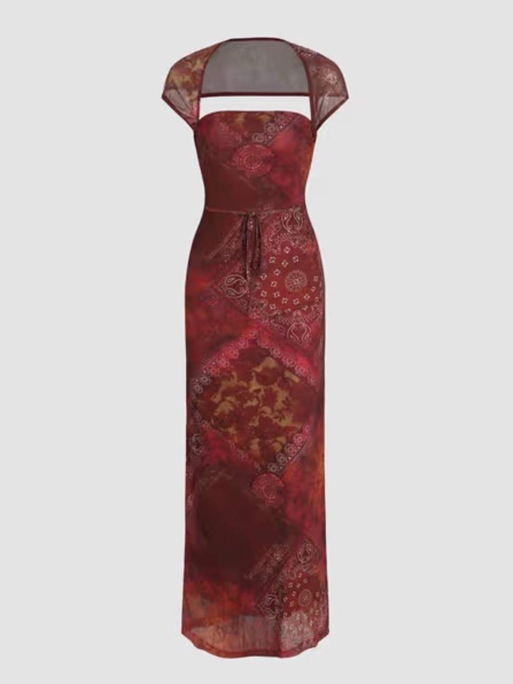 CIDER Red Paisley Mesh Halter Maxi Dress XS Y2K